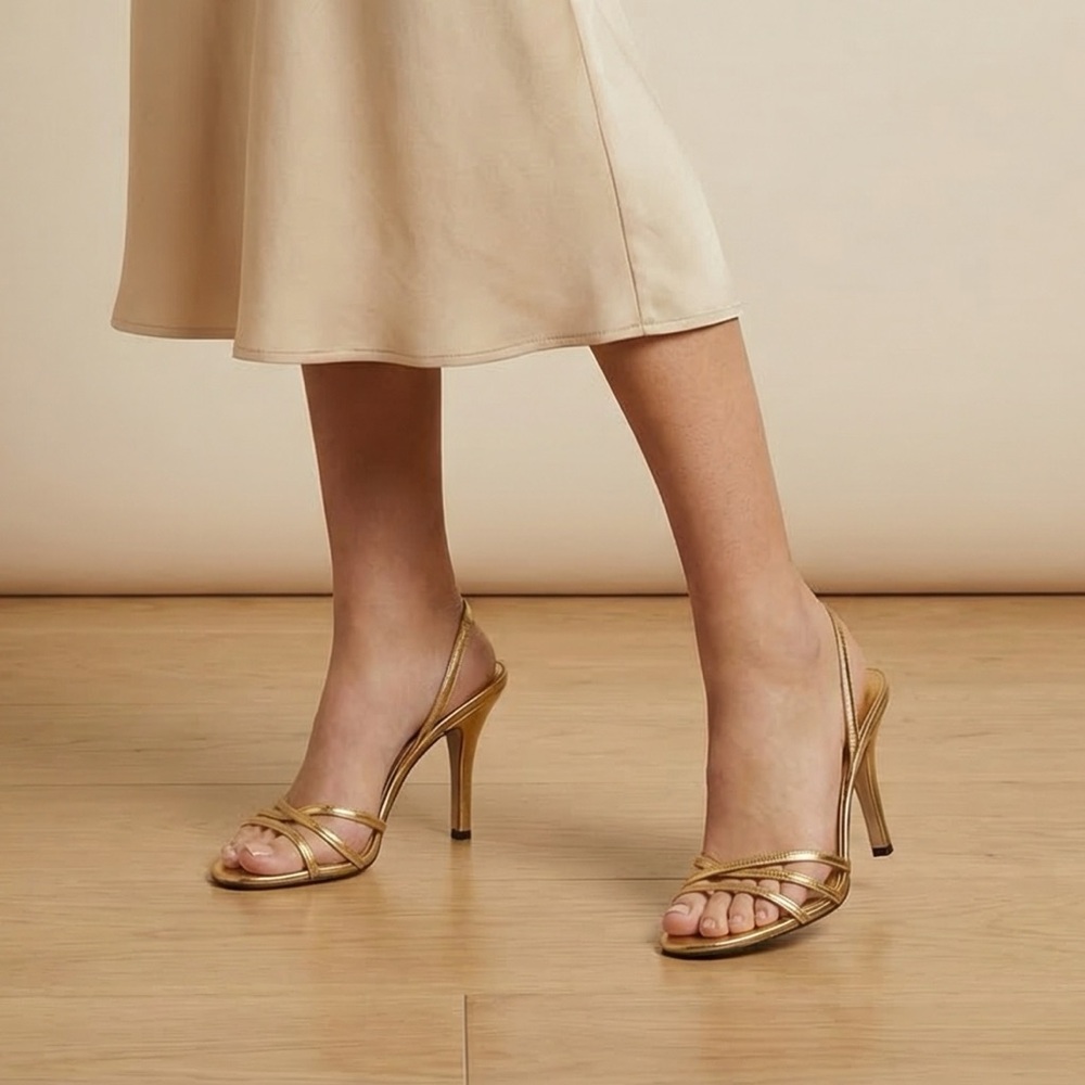 Michael Kors Gold Metallic Sandal Slingback Heels - Picture 12 of 12